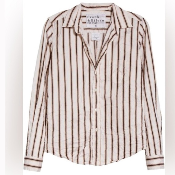 Frank & Eileen Tops - Frank & Eileen - The Barry Button Down Shirt in cream with camel stripe